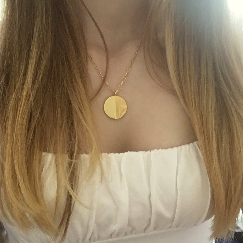 Adorable sun pendant necklace in vintage gold